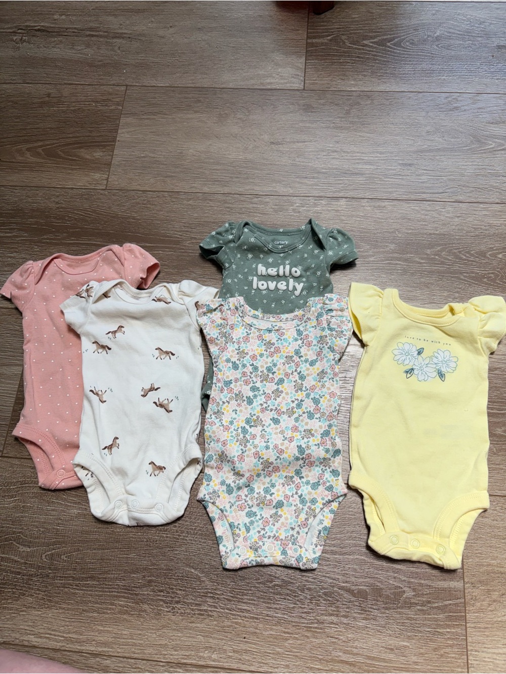Carter's Baby Girls 5-Pack Cotton Bodysuits - Pink, Cream, Green, Floral, Yellow